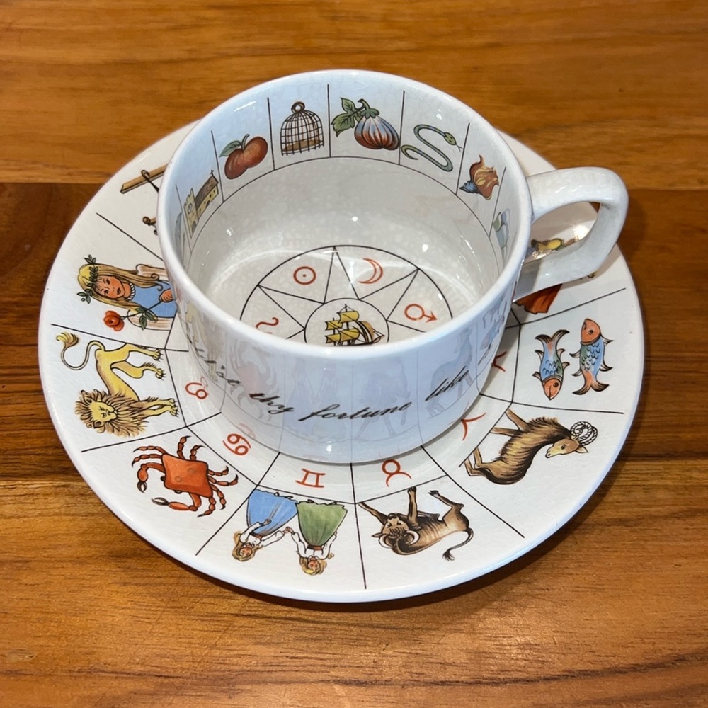Zodiac Illustration Tea Cup and Saucer Set - White